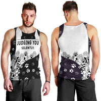 Judging You Silently Men Tank Top Black Cat Playful Monochrome Paw Print