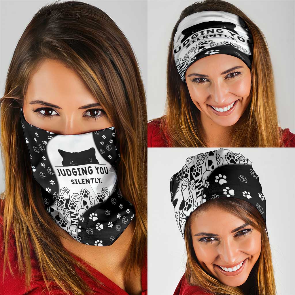 Judging You Silently Neck Gaiter Black Cat Playful Monochrome Paw Print