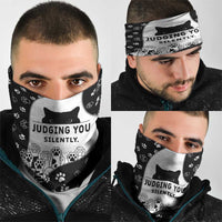 Judging You Silently Neck Gaiter Black Cat Playful Monochrome Paw Print