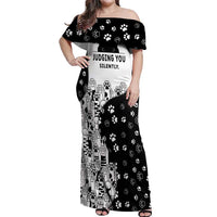 Judging You Silently Off Shoulder Maxi Dress Black Cat Playful Monochrome Paw Print