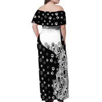 Judging You Silently Off Shoulder Maxi Dress Black Cat Playful Monochrome Paw Print