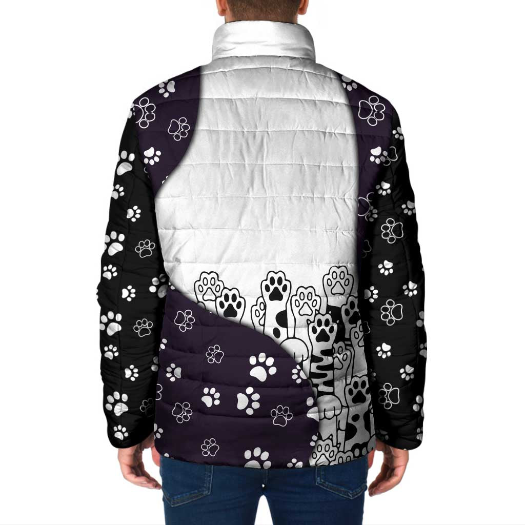 Judging You Silently Padded Jacket Black Cat Playful Monochrome Paw Print
