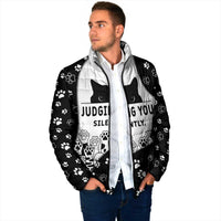 Judging You Silently Padded Jacket Black Cat Playful Monochrome Paw Print