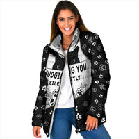 Judging You Silently Padded Jacket Black Cat Playful Monochrome Paw Print