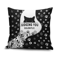 Judging You Silently Pillow Cover Black Cat Playful Monochrome Paw Print