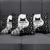 Judging You Silently Pillow Cover Black Cat Playful Monochrome Paw Print