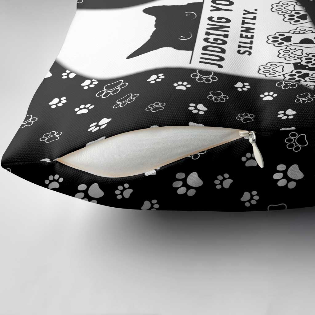Judging You Silently Pillow Cover Black Cat Playful Monochrome Paw Print