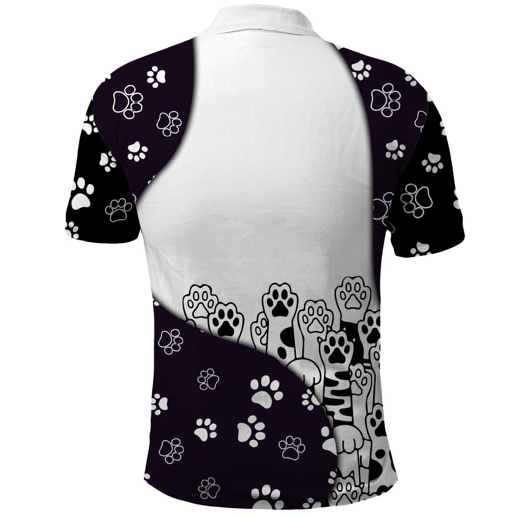 Judging You Silently Polo Shirt Black Cat Playful Monochrome Paw Print