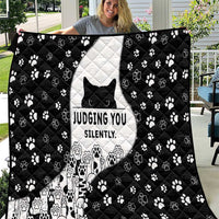 Judging You Silently Quilt Black Cat Playful Monochrome Paw Print