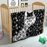 Judging You Silently Quilt Black Cat Playful Monochrome Paw Print
