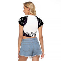 Judging You Silently Raglan Cropped T Shirt Black Cat Playful Monochrome Paw Print