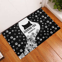 Judging You Silently Rubber Doormat Black Cat Playful Monochrome Paw Print