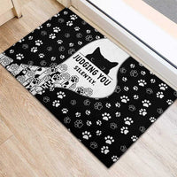 Judging You Silently Rubber Doormat Black Cat Playful Monochrome Paw Print