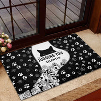 Judging You Silently Rubber Doormat Black Cat Playful Monochrome Paw Print