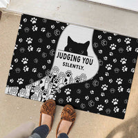 Judging You Silently Rubber Doormat Black Cat Playful Monochrome Paw Print