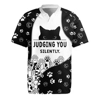 Judging You Silently Rugby Jersey Black Cat Playful Monochrome Paw Print