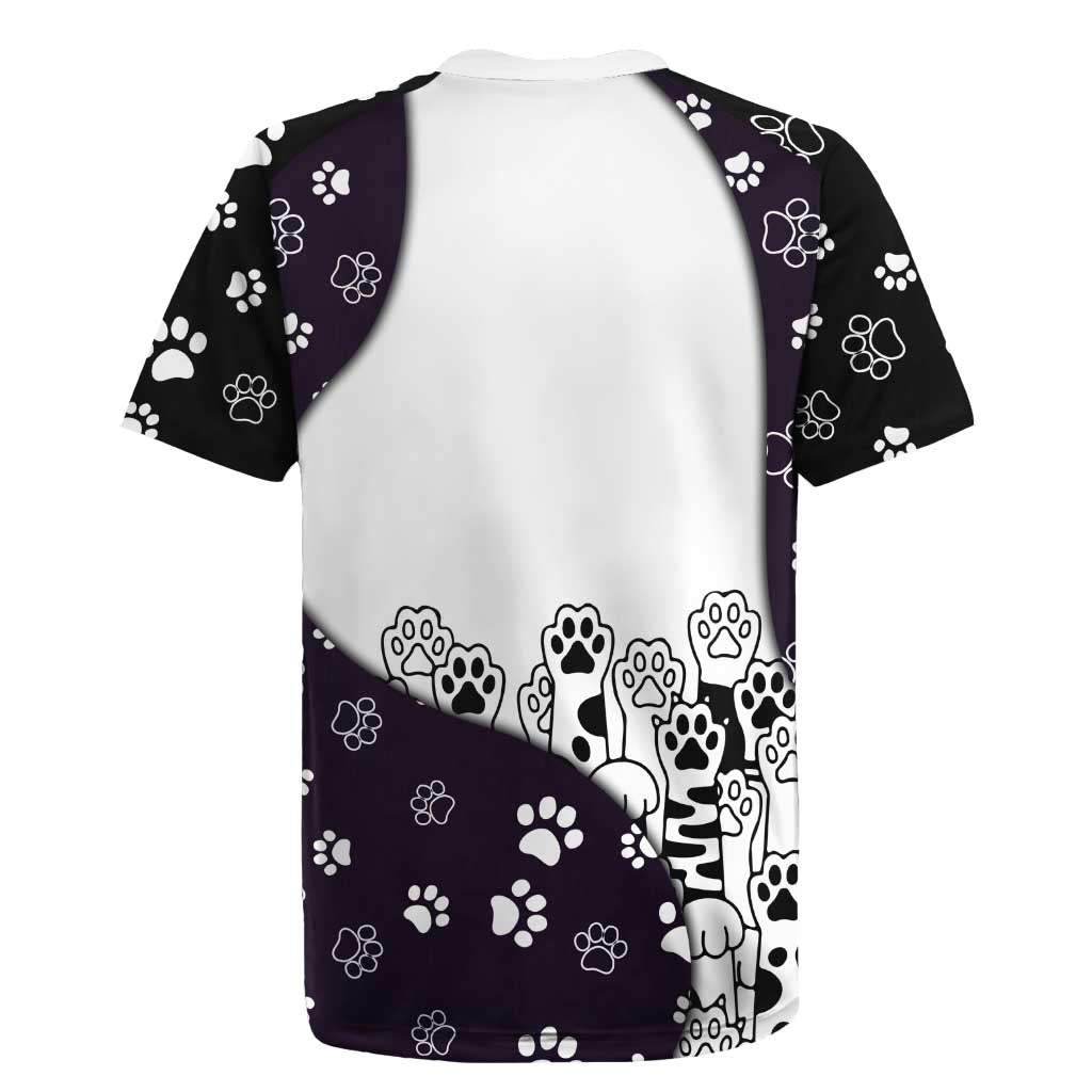 Judging You Silently Rugby Jersey Black Cat Playful Monochrome Paw Print