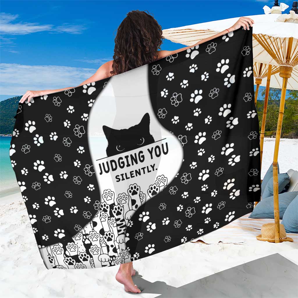 Judging You Silently Sarong Black Cat Playful Monochrome Paw Print