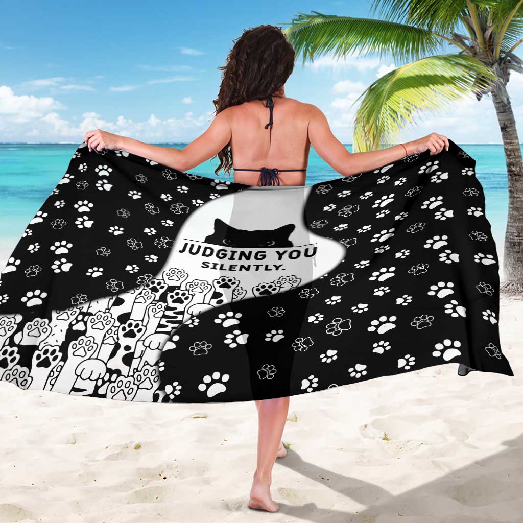 Judging You Silently Sarong Black Cat Playful Monochrome Paw Print