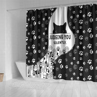Judging You Silently Shower Curtain Black Cat Playful Monochrome Paw Print