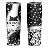 Judging You Silently Skinny Tumbler Black Cat Playful Monochrome Paw Print