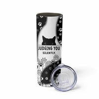Judging You Silently Skinny Tumbler Black Cat Playful Monochrome Paw Print