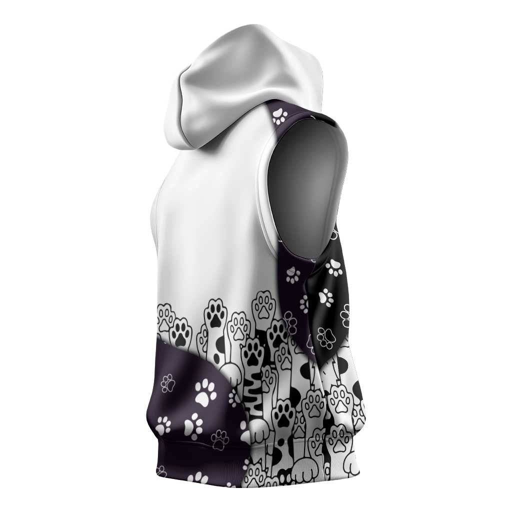 Judging You Silently Sleeveless Hoodie Black Cat Playful Monochrome Paw Print