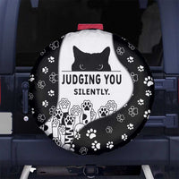Judging You Silently Spare Tire Cover Black Cat Playful Monochrome Paw Print