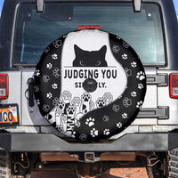 Judging You Silently Spare Tire Cover Black Cat Playful Monochrome Paw Print