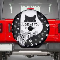 Judging You Silently Spare Tire Cover Black Cat Playful Monochrome Paw Print