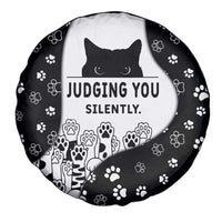 Judging You Silently Spare Tire Cover Black Cat Playful Monochrome Paw Print