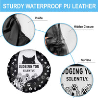 Judging You Silently Spare Tire Cover Black Cat Playful Monochrome Paw Print