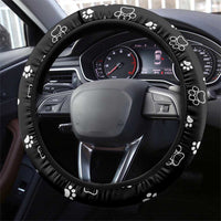 Judging You Silently Steering Wheel Cover Black Cat Playful Monochrome Paw Print