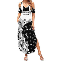 Judging You Silently Summer Maxi Dress Black Cat Playful Monochrome Paw Print
