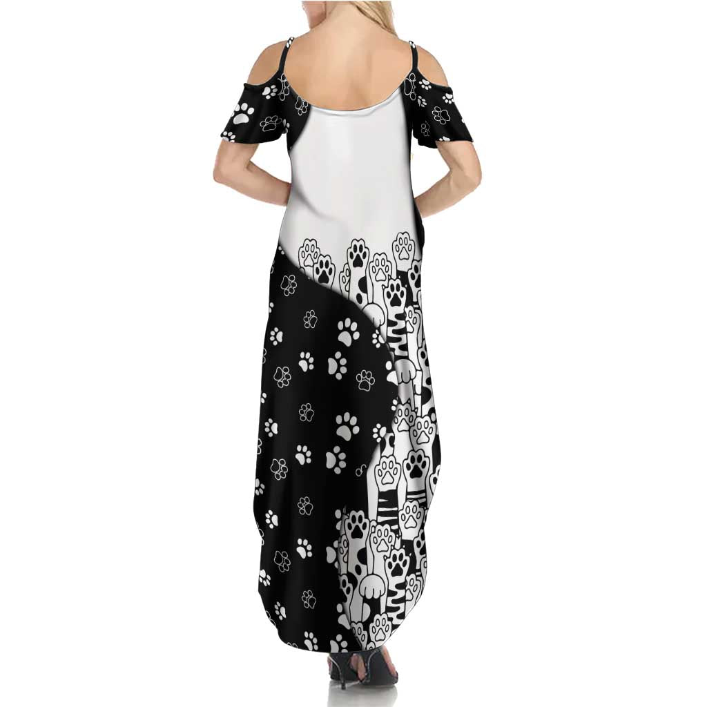 Judging You Silently Summer Maxi Dress Black Cat Playful Monochrome Paw Print