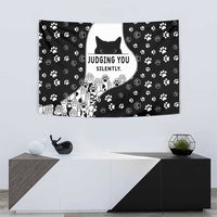 Judging You Silently Tapestry Black Cat Playful Monochrome Paw Print