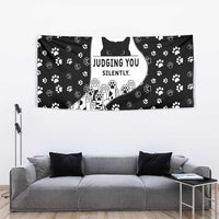 Judging You Silently Tapestry Black Cat Playful Monochrome Paw Print