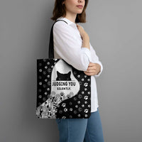 Judging You Silently Tote Bag Black Cat Playful Monochrome Paw Print