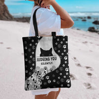 Judging You Silently Tote Bag Black Cat Playful Monochrome Paw Print