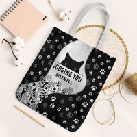 Judging You Silently Tote Bag Black Cat Playful Monochrome Paw Print