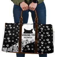Judging You Silently Travel Bag Black Cat Playful Monochrome Paw Print