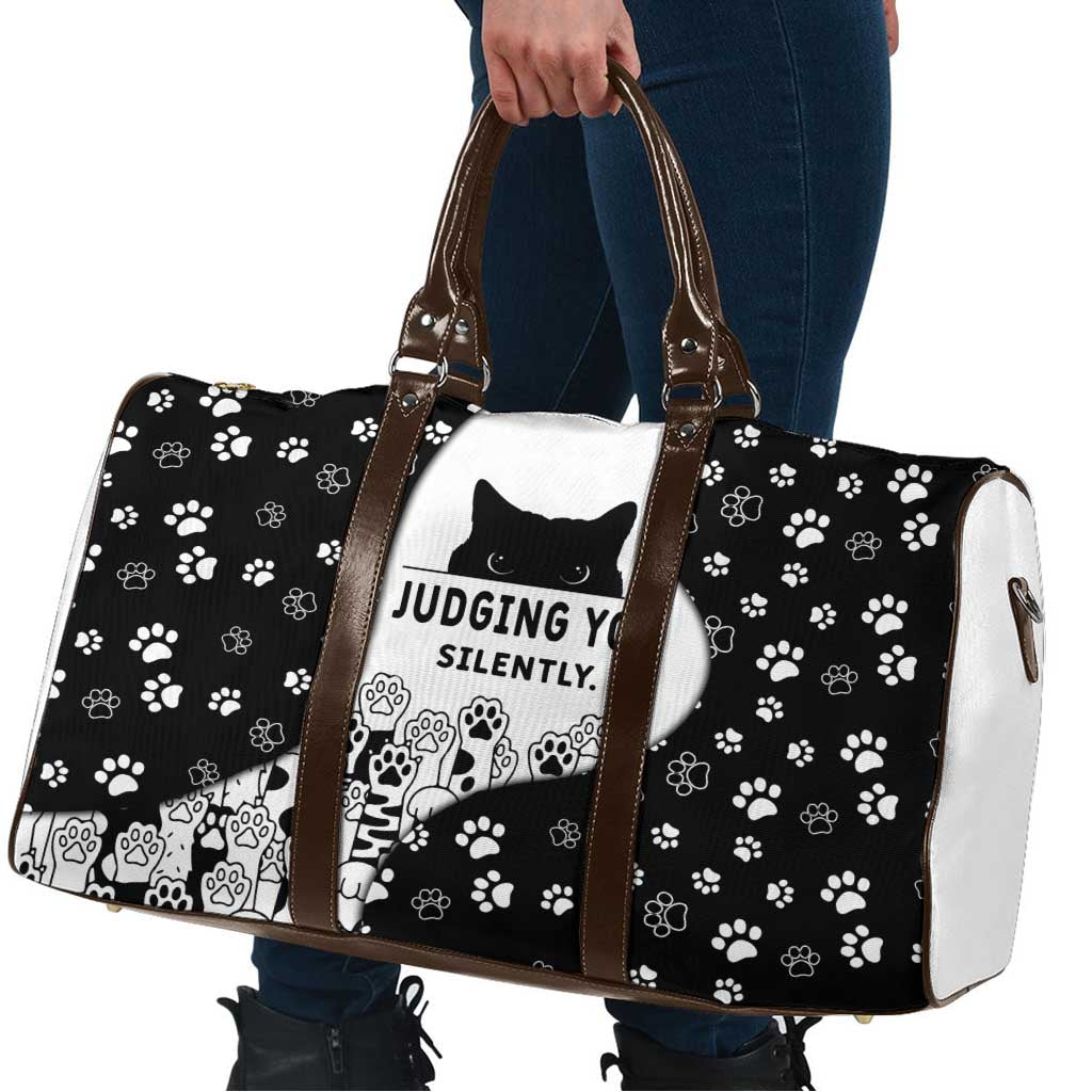 Judging You Silently Travel Bag Black Cat Playful Monochrome Paw Print