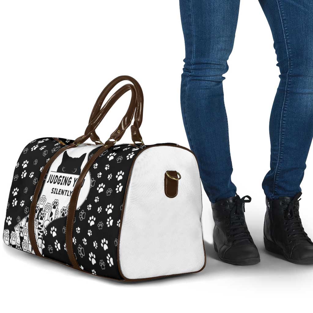 Judging You Silently Travel Bag Black Cat Playful Monochrome Paw Print
