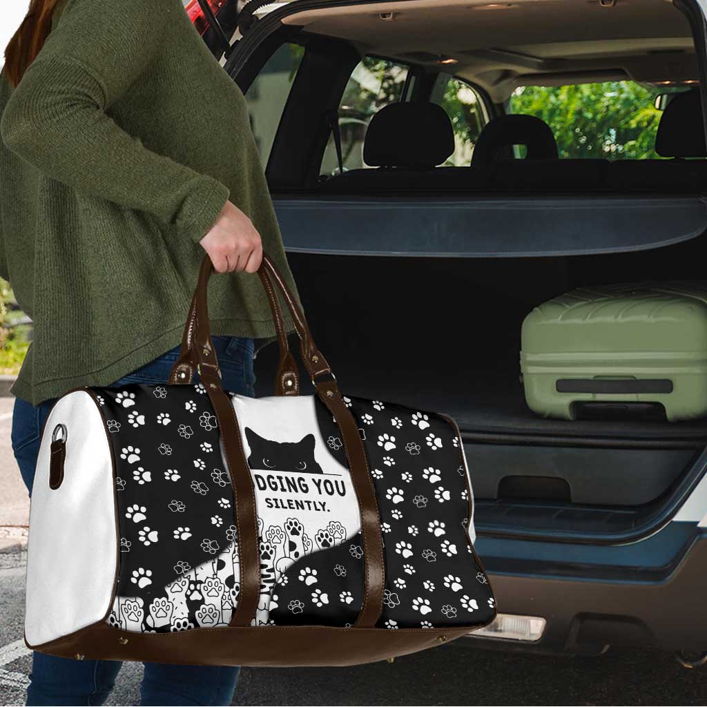 Judging You Silently Travel Bag Black Cat Playful Monochrome Paw Print