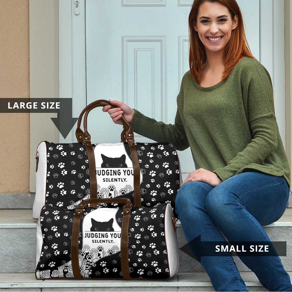 Judging You Silently Travel Bag Black Cat Playful Monochrome Paw Print