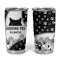 Judging You Silently Tumbler Cup Black Cat Playful Monochrome Paw Print
