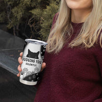 Judging You Silently Tumbler Cup Black Cat Playful Monochrome Paw Print