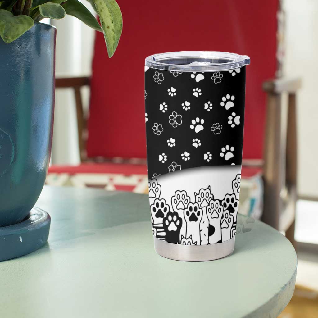 Judging You Silently Tumbler Cup Black Cat Playful Monochrome Paw Print