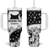 Judging You Silently Tumbler With Handle Black Cat Playful Monochrome Paw Print