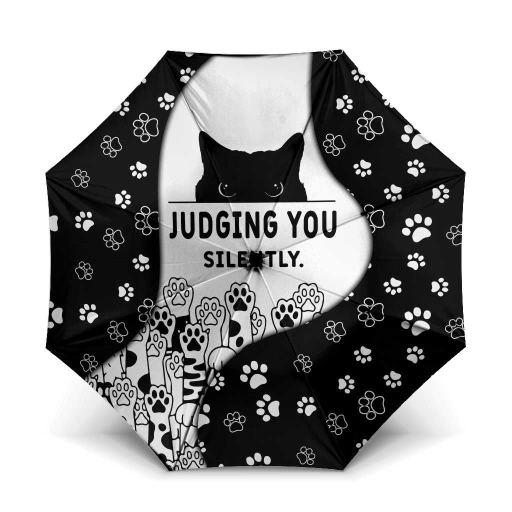 Judging You Silently Umbrella Black Cat Playful Monochrome Paw Print